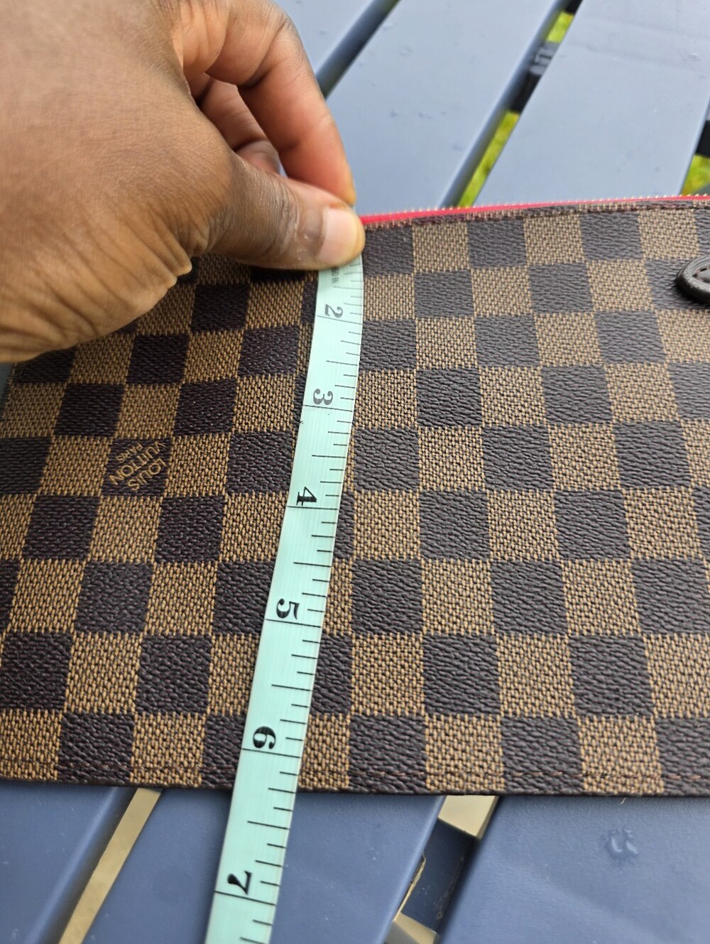 Louis Vuitton Damier Ebene Neverfull Pochette Wristlet Pouch Clutch Red Lining - Picture 5 of 8